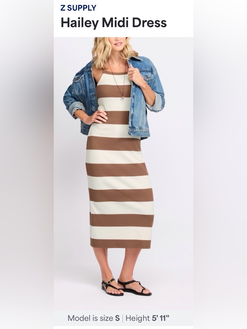 NWT🔖 Z Supply Hailey Midi Dress Brown Cream Stripe NWT XS $98 - Picture 5 of 11